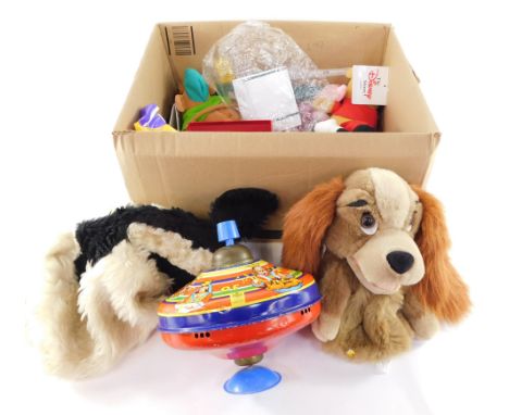 Disney soft toys, including a Lady puppet, Winnie the Pooh and Piglet, Mickey Mouse, Chad Valley Sing a song a sixpence spinn