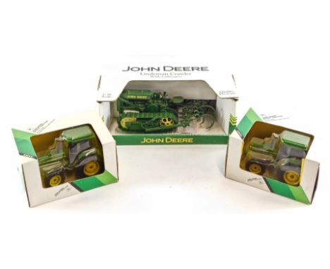 SpecCast and Ertl 1:16 scale die cast tractors, comprising a John Deere Lindum Crawler with cultivator, John Deere utility tr