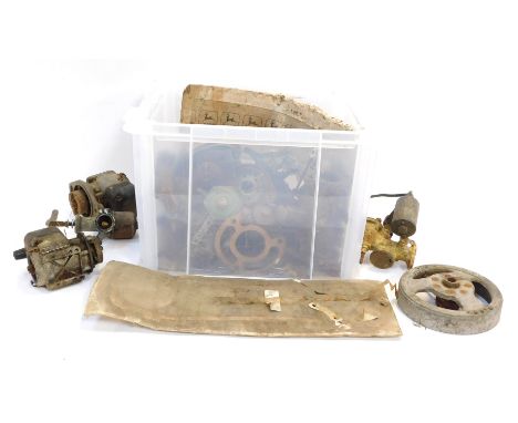 A John Deere part traction engine, parts and repairs, etc. (1 box)