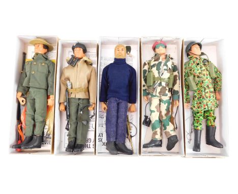 Action Man by Palitoy, including a Royal Marine expiration team Action Man, a German paratrooper, radio operator, etc. (5)