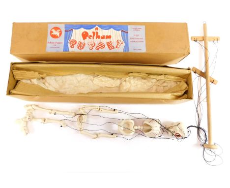 A Pelham Puppets fully articulated skeleton puppet, boxed.