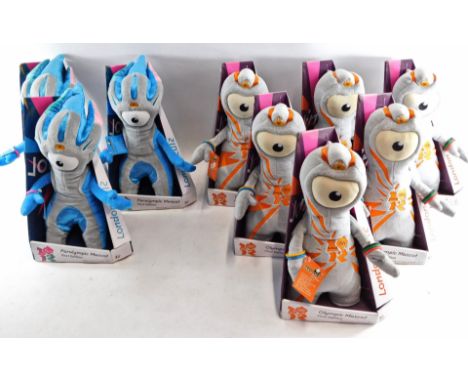 London 2012 Olympic and Paralympic mascot Wenlock and Manderville soft toys, part of the numbered limited edition first run. 
