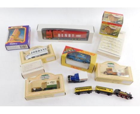 Matchbox, Hornby &amp; Lledo promo motors diecast, including Cadbury's Crunchie bi-plane, Skaledale Garden Shed, Scuco Denby 