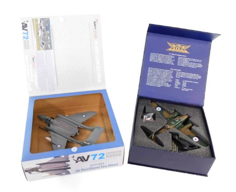 Diecast aircraft, 1:72 scale, comprising Oxford Avro Anson MKI N9732 500 Sqn RAF Detling, and a Navywings De Havilland Sea Vi