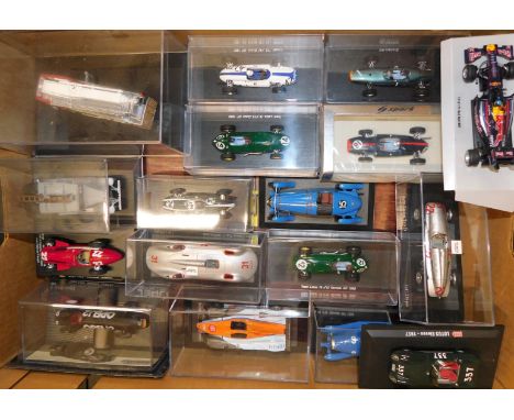 Minichamps and Mini Max die cast vehicles, including Graham Hill's BRM P57 US GP 1963, Cliff Allison's Team Lotus 16 number 1