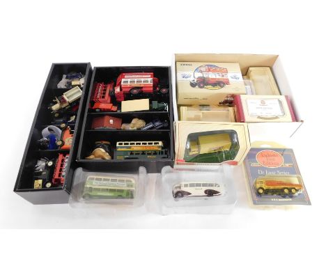 A group of diecast vehicles, scale 1:76, to include Bedford TK box van, Corgi Thorneycroft Bus, etc, boxed and unboxed. (a qu