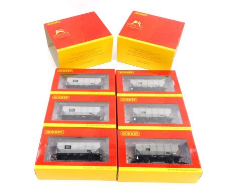 Hornby OO gauge rolling stock sets of wagons, comprising R6782 BR 21t hopper wagon three pack and R6691 BR hopper wagon three