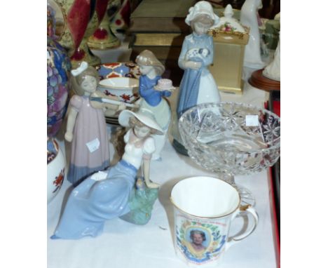 Two Nao figures of children; a Spode vase and bowl; etc.