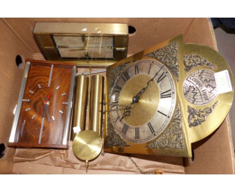 A 1960's rosewood mantel clock; a reproduction longcase clock dial, movement and weights