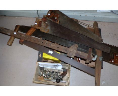 A large 2 man saw and others; other tools