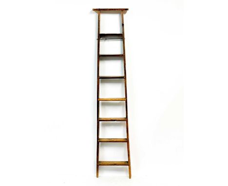 An early 20th century pine library ladder.  Height 205cm width 43cm depth 7cm.