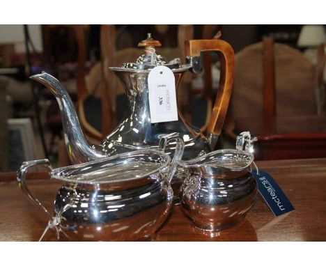 FOUR PIECE PLATED OBLONG SHAPED TEA SERVICE WITH GADROON BORDERSwith an oblond double handles tray (5)