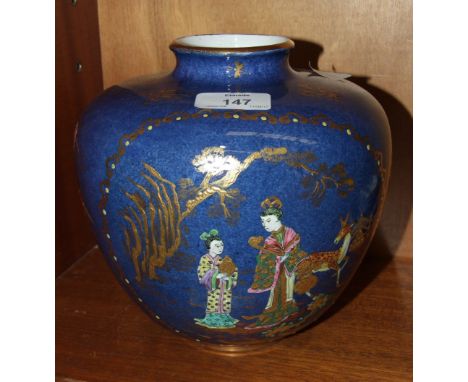 A Carltonware-style baluster vase decorated in the oriental style with figures and a deer, 19cm high.