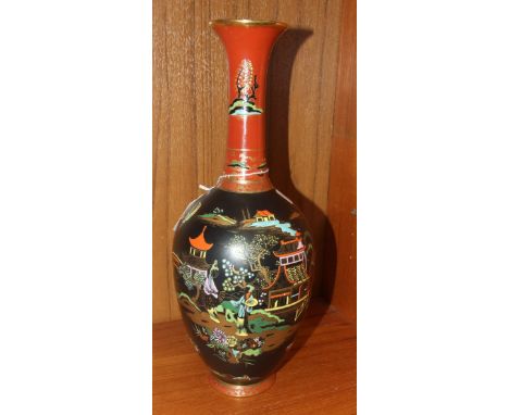 A late 19th century/early 20th century Wiltshaw & Robinson Carltonware baluster vase with long neck decorated with chinoiseri