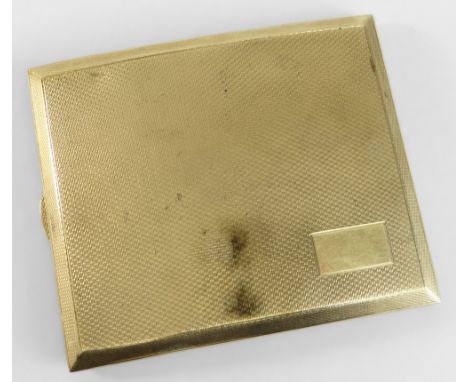9CT YELLOW GOLD ENGINE TURNED CIGARETTE CASE of slightly curved form, Birmingham 1865, maker's mark B & S, 104.1 grams. #Cond