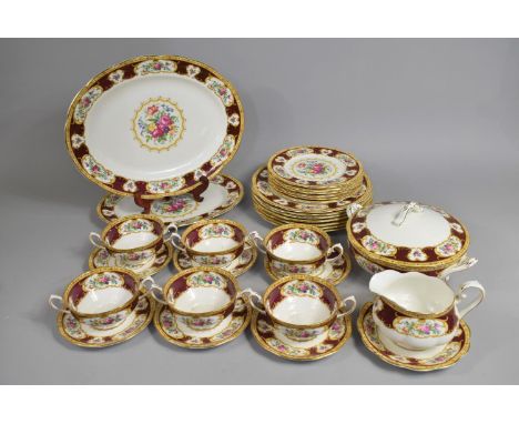 A Royal Albert Lady Hamilton Dinner Service to Comprise Six Soup Bowls, Six Saucers, Lidded Tureen, Two Platters, Seven Large