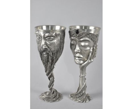 A Pair of Royal Selangor Lord of The Rings Pewter Chalices, Lady Galadriel and Gandalf the Wizard 
