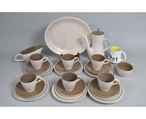 A Poole Twin Tone Part Service to Comprise Coffee Pot, Six Cups, Eight Saucers, Sugar Bowl, Six Side Plates, Seven Smaller Pl