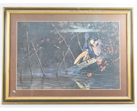 A Framed Print of Fairy Leaning on Railing, 50x40 