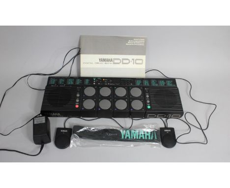 A Yamaha DD-10 Drum Machine (Working), With Power Cable, Pedals, Instruction Manual and Yamaha Strap 