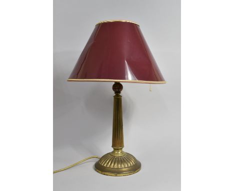 A Modern Brass Based Table Lamp with Ribbed Column Support, Shade AF 
