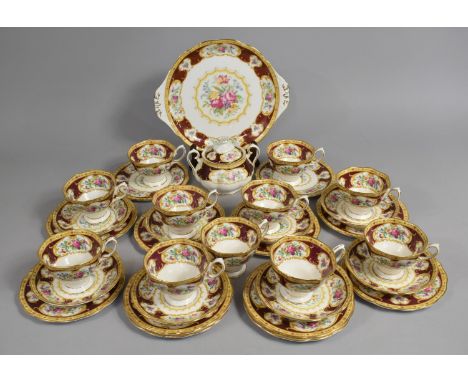 A Royal Albert Lady Hamilton Tea Set to Comprise Eleven Cups, Eight Saucers, Ten Side Plates, Cake Plate and a Lidded Sugar B