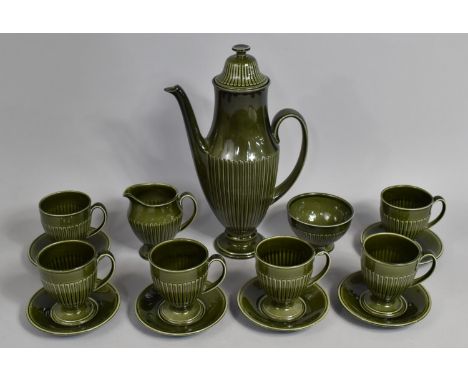 A Carlton ware Green Glazed Coffee Set with Reeded Bodies to Comprise Six Pedestal Cups, Six Saucers, Coffee Pot, Milk Jug an