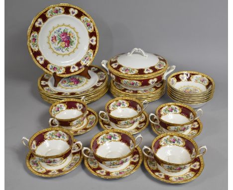 A Royal Albert Lady Hamilton Dinner Service to Comprise Six Soup Bowls, Six Saucers, Lidded Tureen, Six Bowls, Seven Large Pl
