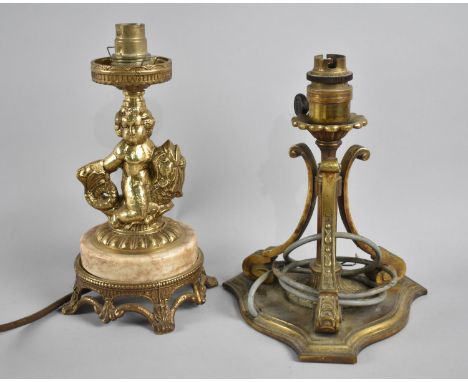 Two Mid 20th Century Table Lamp Bases, Brass, 24cms High 