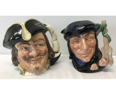 2 large character jugs by Royal Doulton. Capt. Henry Morgan # D6467 and Scaramouche #D6558. 