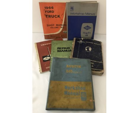 6 assorted vintage automobile workshop and service manuals.&nbsp;Comprising: 1966 Ford Truck Shop manual, Riley 1½ and 2½litr