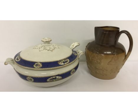 A large vintage ceramic soup tureen and matching ladle in Bradley's 'Chelsea' pattern. Together with a large harvester style 
