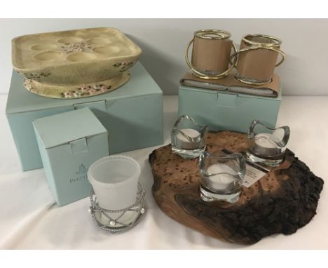 3 boxed items of Partylite interior candle holders.&nbsp;Comprising Terrace Blossom multi tealight holder, Gemini double gold