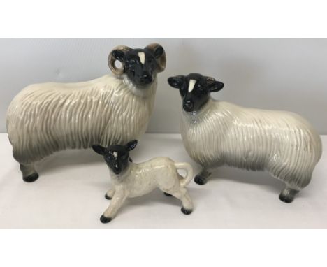 3 vintage Coopercraft ceramic sheep figures. Comprising; Ram, Ewe and Lamb (a/f). Ram approx. 18cm tall.