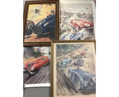 5 Géo Ham lithographic automobile posters, 2 featuring driver signatures.&nbsp;2 framed and glazed, one with indistinct signa