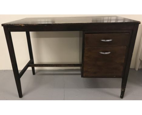 A vintage 2 drawer dark wood desk.  Approx 73.5cm x 107cm.