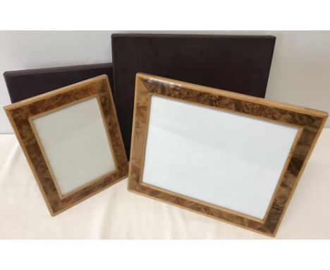 2 boxed light Birdseye maple wood photo frames by Walwood. Largest to take picture size 24.5 x 19.5cm, smallest to take pictu