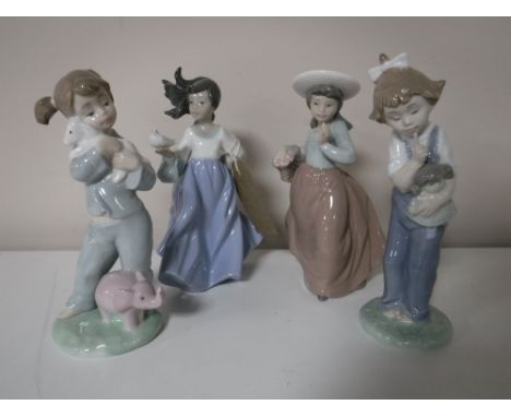 Four Nao figures of girls, including girl with flowers, girl with doll etc (4)