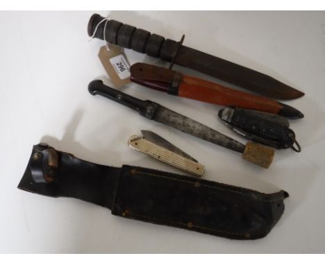 A hunting knife in leather sheath, a K. Jeriksson knife in sheath, a dagger and two pen knives 