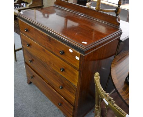 A mahogany four drawer straight fronted graduated chest of drawers, raised on bracket feet, 91cm wide      