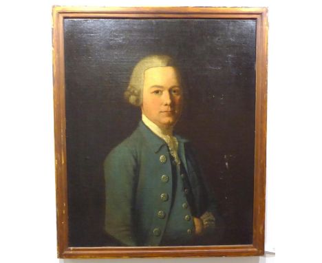 Circle of Edward Penny RA (1714 - 1791) Portrait of a gentleman, half length, wearing green jacket and white cravat, oil on c