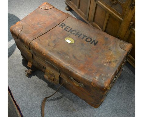 A Victorian stitched leather trunk by Allen, London, named to ''Creighton''      