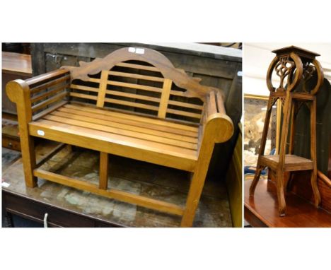 A Balinese child's bench, 81cm wide, together with a hardwood two tier plant stand  Provenance: A Private European Collector 