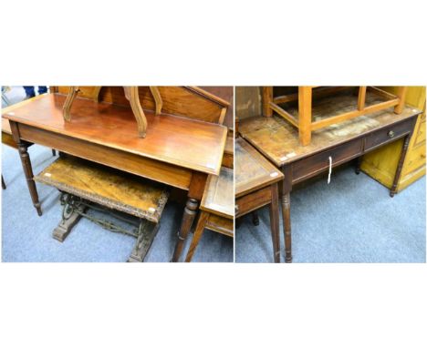 An early Victorian mahogany side table, with architectural pediment  above a plain frieze, raised on lappet carved tapering l