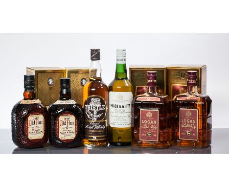 BLACK & WHITE
Blended Scotch Whisky. 26 2/3 fl. ozs., 70° proof.
THISTLE
Blended Scotch Whisky bottled by Slater, Rodger & Co