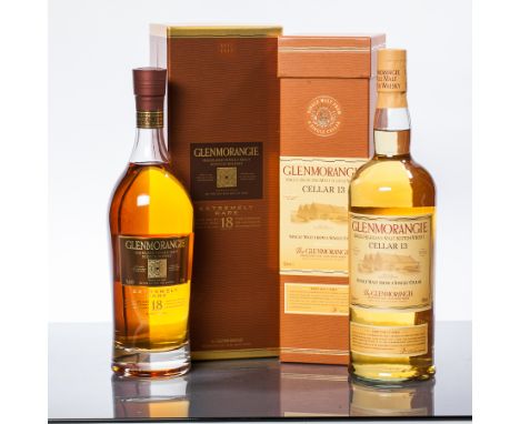 GLENMORANGIE CELLAR 13
Single Highland Scotch Whisky.
1 litre. 43% vol. In carton. 
GLENMORANGIE EXTREMELY RARE 18 YEARS OLD
