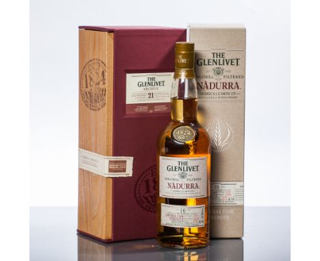 GLENLIVET ARCHIVE 21 YEARS OLD
Single Malt Scotch Whisky. Batch no. 40174.
75cl. 43% vol. In sealed presentation box.  
GLENL