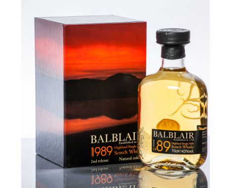 BALBLAIR 1989
Highland Single Malt Scotch Whisky. Distilled 1989. Bottled 2010. 2nd release. 
70cl. 43% vol. In carton. 