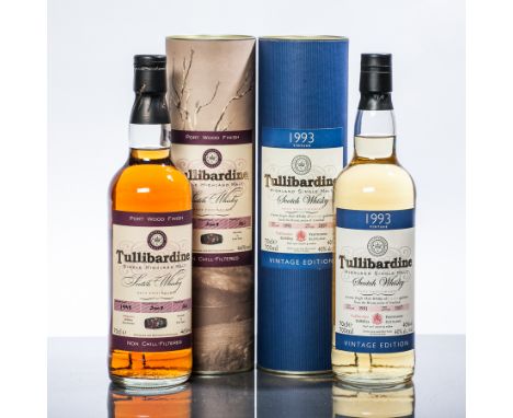 TULLIBARDINE 1993
Highland Single Malt Scotch Whisky. Distilled 1993. Bottled 2007. 
70cl. 40% vol. In tube. 
TULLIBARDINE 19