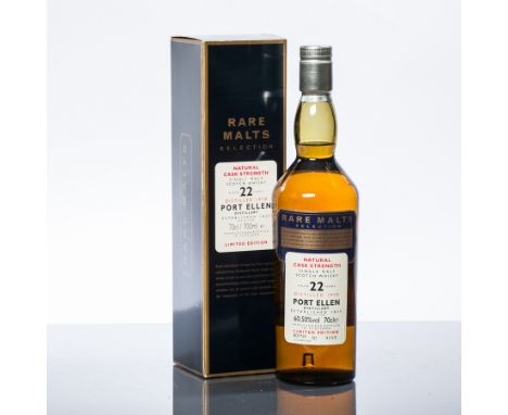 PORT ELLEN 22 YEARS OLD RARE MALTS
Single Malt Scotch Whisky. Distilled 1978. Bottled October 2000. Bottle no. 9189.
70cl. 60